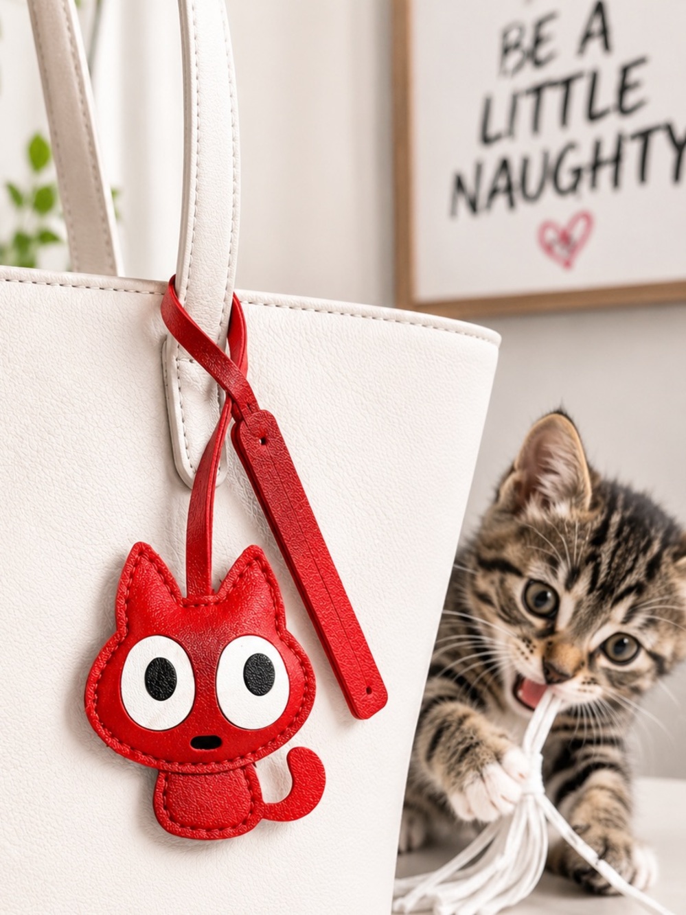 Red Cartoon Cat Bag Charm Keychain Purse Accessory Cute Kitty